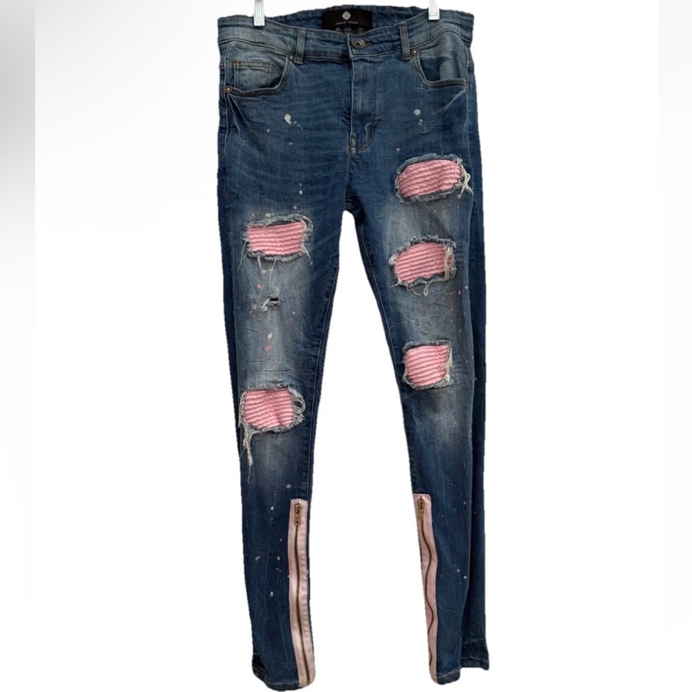 Focus Jeans 32x32 Moto Skinny Stretch Distressed Jeans Unisex